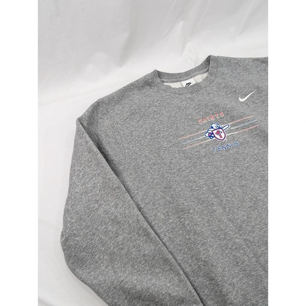 Nike Embroidered Swoosh Crewneck Sweatshirt Large Saints Tennis Heather Gray